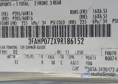 2009 Ford Fusion Se из США, поврежденный, VIN 3FAHP07ZX9R186152